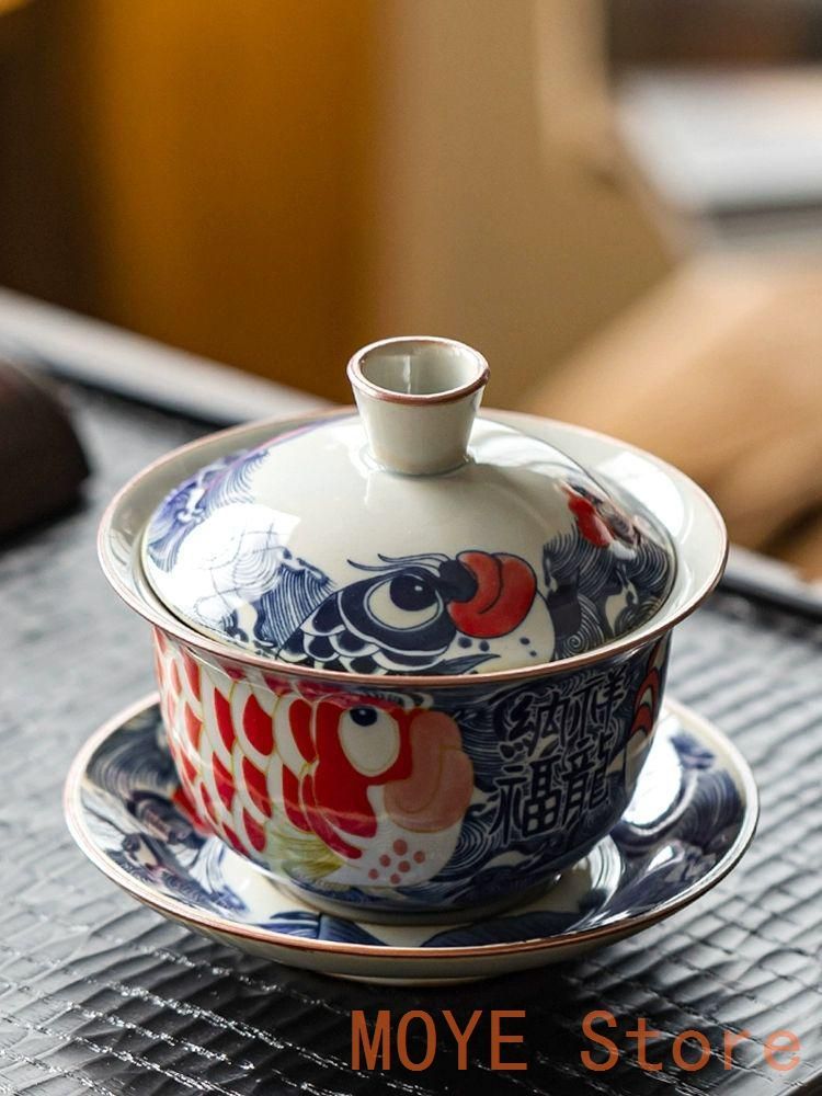 景徳鎮 青花竜紋三才蓋碗 茶碗 湯飲み煎茶器 新品未使用 中国茶器 景徳鎮 青花竜紋馬蹄三才蓋碗 茶杯 茶道具 煎茶器 新品