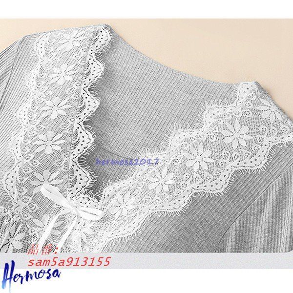 レディース ネグリジェ ルームワンピース パジャマ 家着 春秋向き 通気性 レース 吸汗速乾 長袖 シンプル V首 寝巻き 快適 肌触り am5a913155