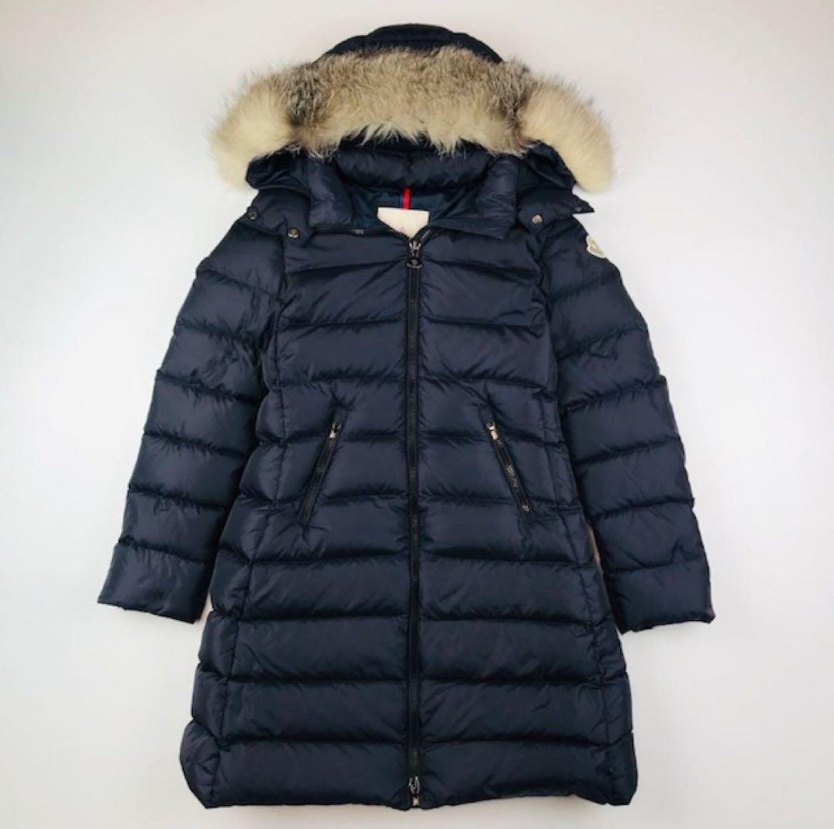 MONCLER モンクレール ABELLE ガールズ ブランドアイコンワッペン ブルーフォックスファー フード付き ダブルジップ ダウンコート 10A キッズ チルドレン カジュアル ジャケット 秋冬物 アウター ブランド リアルファー