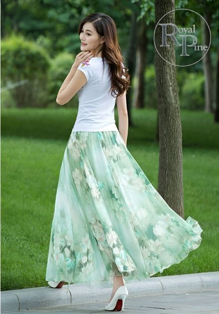 淡い緑色のロングスカート Sawa a la mode ボトムス スカート ロング 綿 コットン グリーン