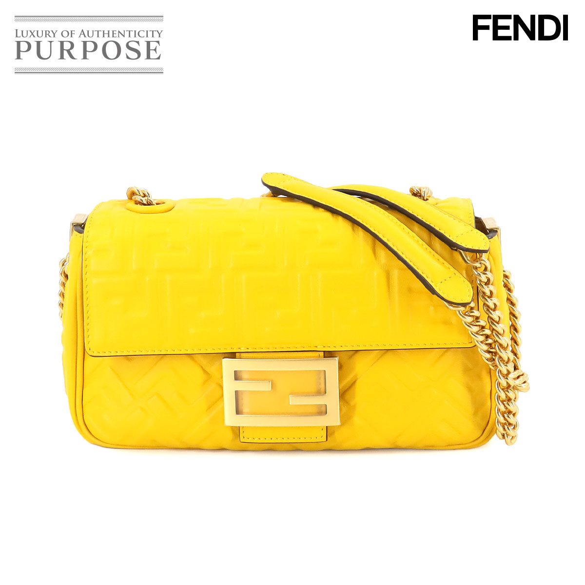 未使用 展示品 フェンディ FENDI バゲット チェーン ミディ ショルダー バッグ レザー イエロー 8BR793 ゴールド 金具  90245280 - メルカリ