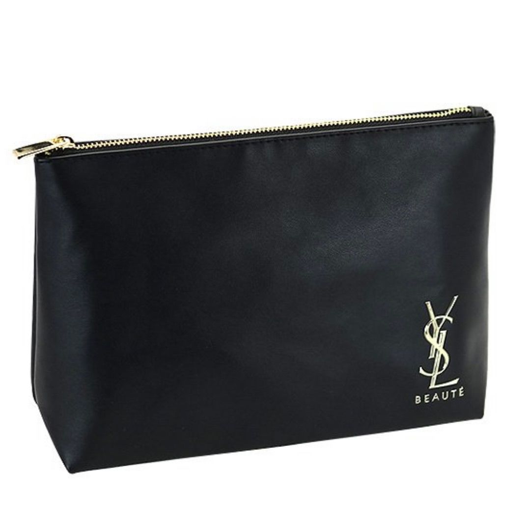YSL／【ブラック】ゴールドロゴコスメポーチ　ノベルティ　イヴサンローラン　黒 YSL／ゴールドロゴ付きレザーコスメポーチ ノベルティ ブラック
