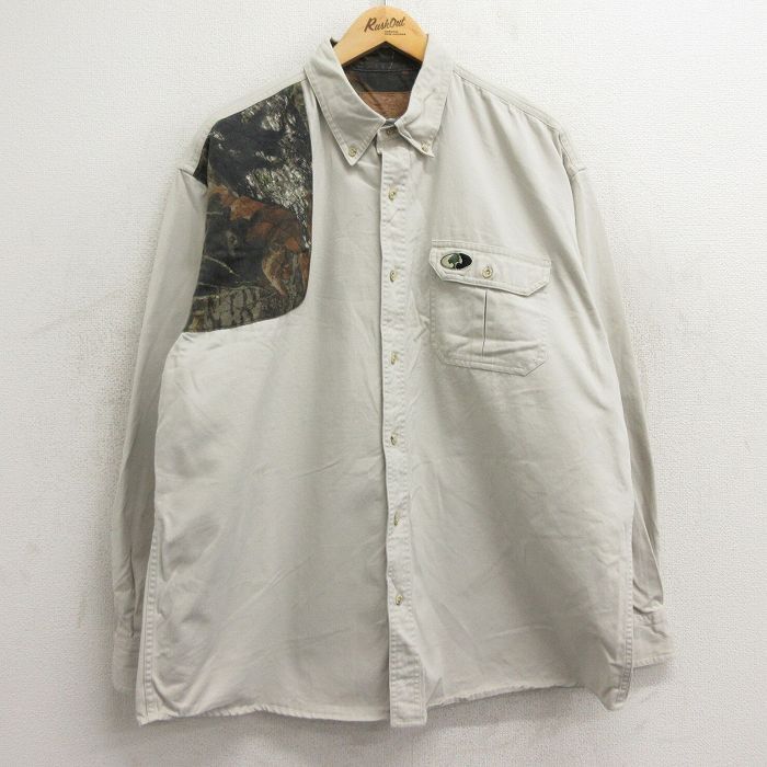 XL/古着 長袖 ハンティング シャツ メンズ モッシーオーク 大きいサイズ コットン ボタンダウン 薄ベージュ カーキ 24feb22 中古 トップス