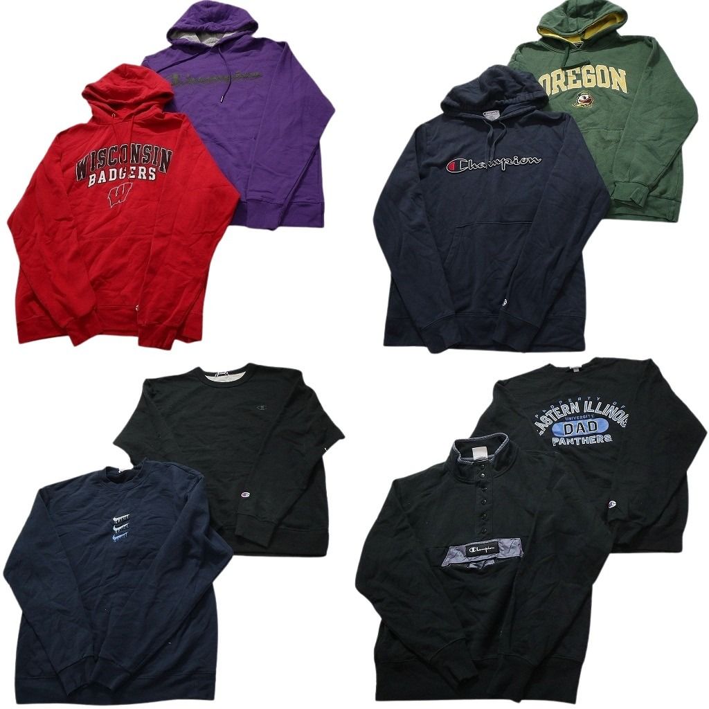古着卸 まとめ売り チャンピオン Champion スウェット 8枚セット メンズ L ハーフスナップ アーチロゴ カレッジ風 古着 NC3910