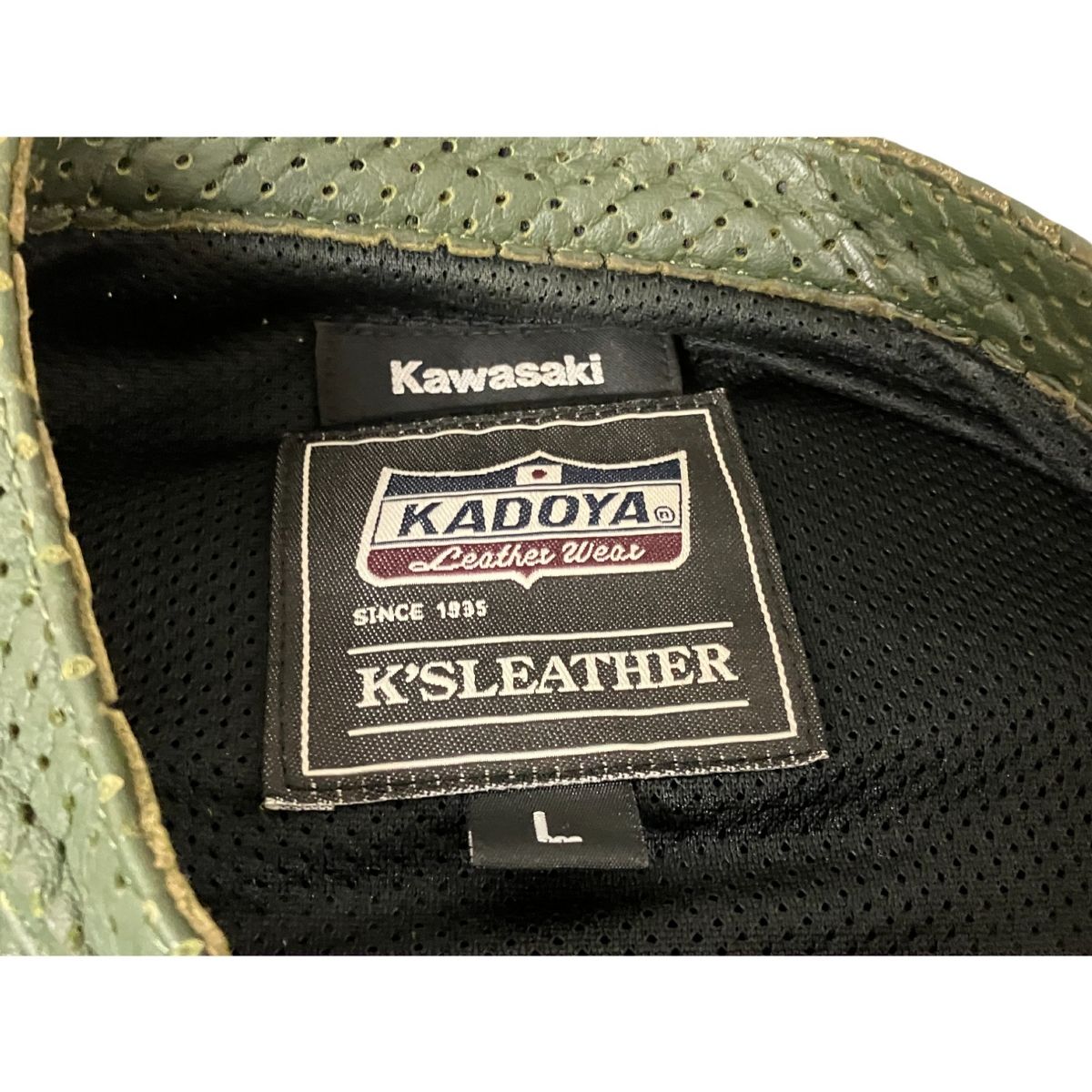 100%満足保証品質よく！ KAWASAKI KADOYA PL-SW パンチングレザー グリーン ライダースジャケット Lサイズ コラボモデル メンズ T10363146