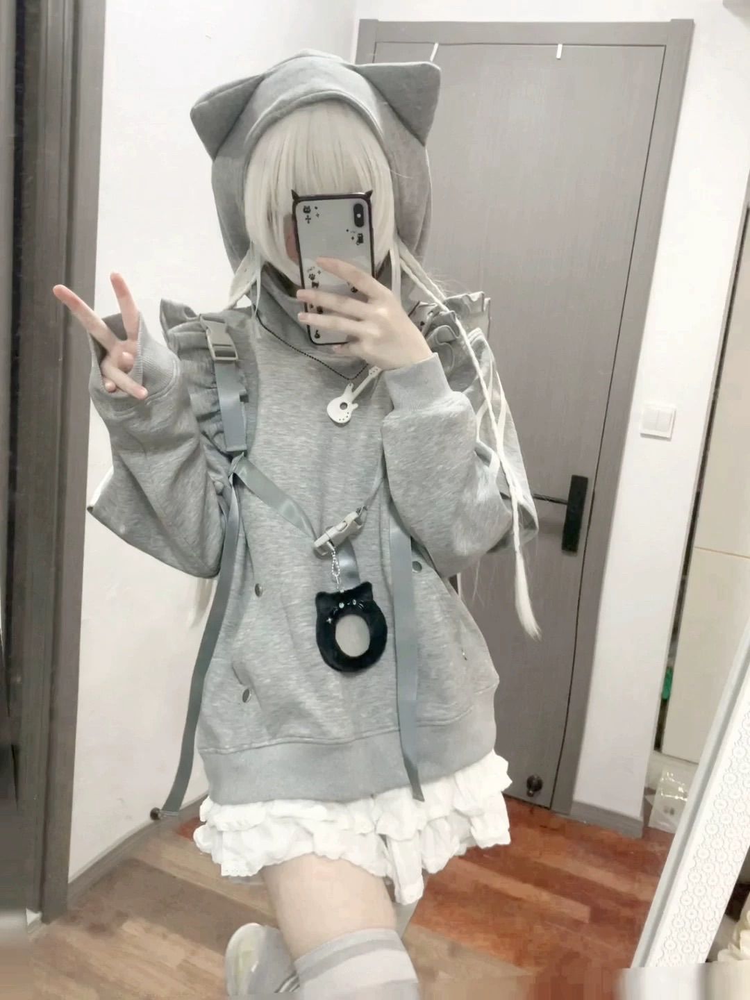 ☆2WAY猫耳フードパーカー☆ グレー 可愛い サブカル 服 秋 春