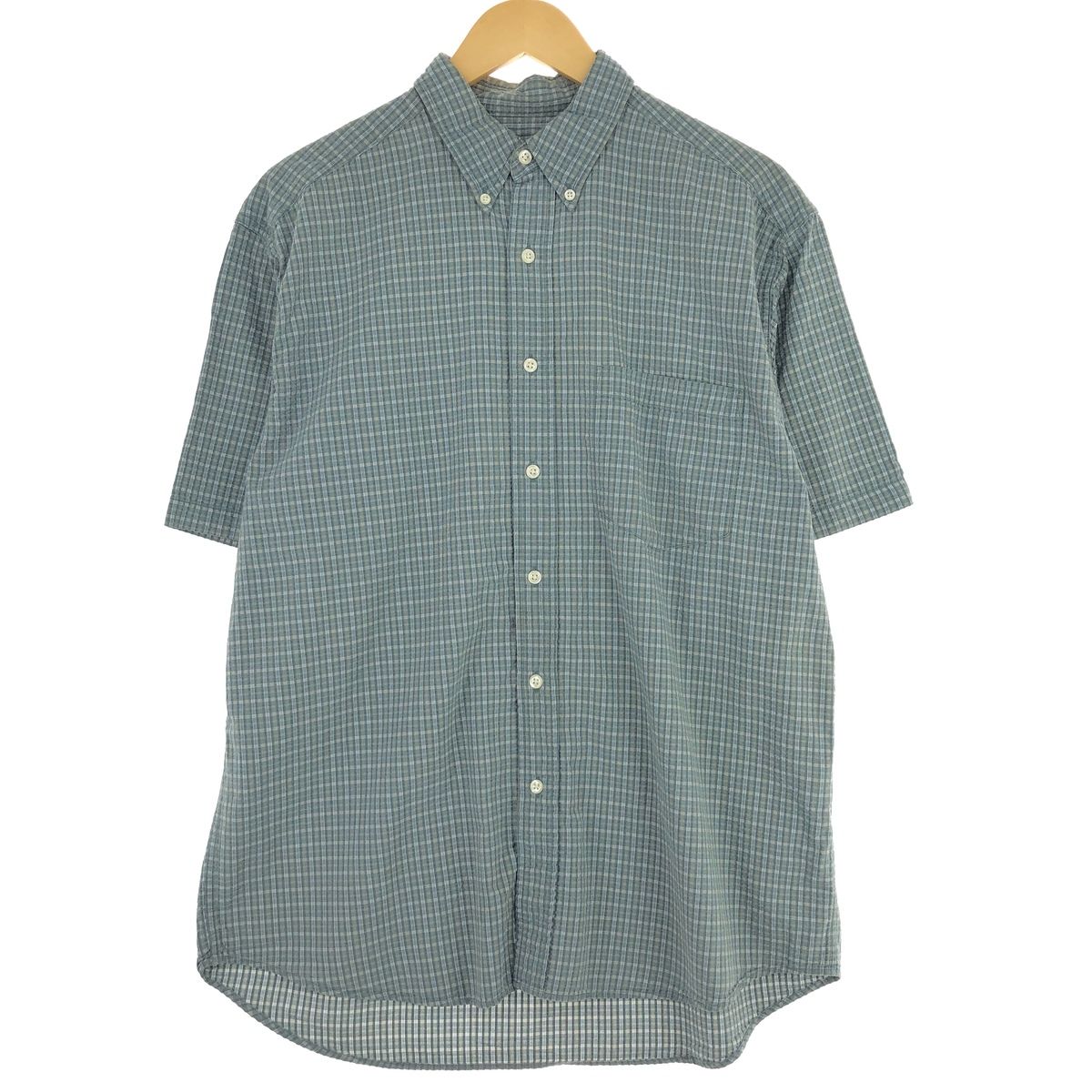 古着 00年代 エディーバウアー Eddie Bauer シアサッカー 半袖 ボタンダウン チェックシャツ メンズM/eaa441144