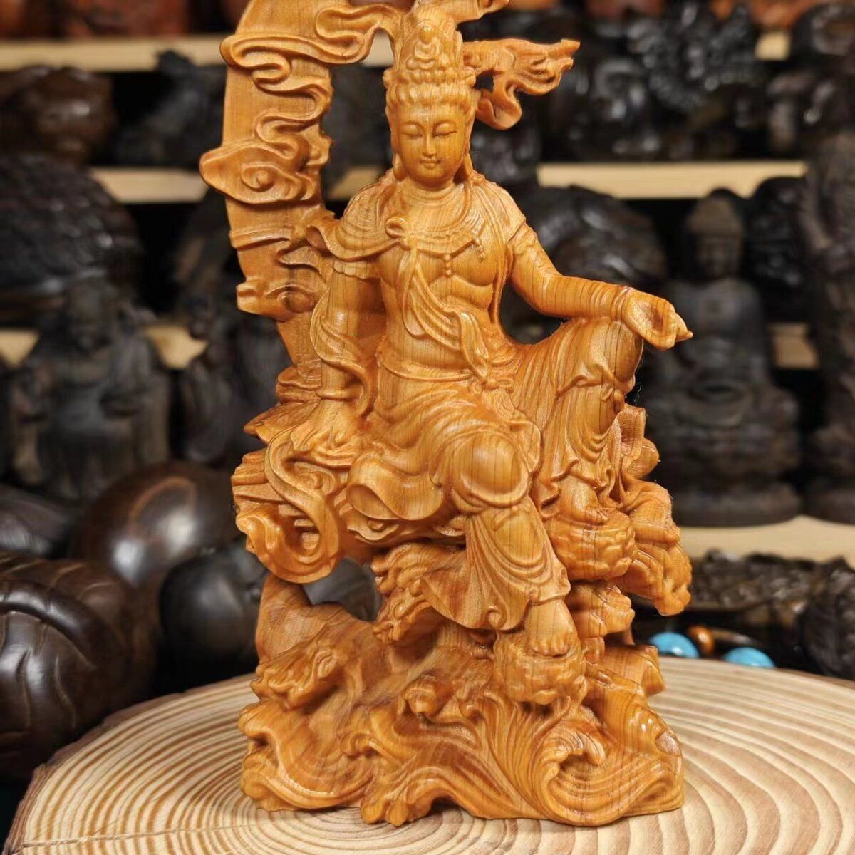 極上品 精密細工 観音菩薩 木彫仏像 彫刻 置物 開運風水 美術品 木彫