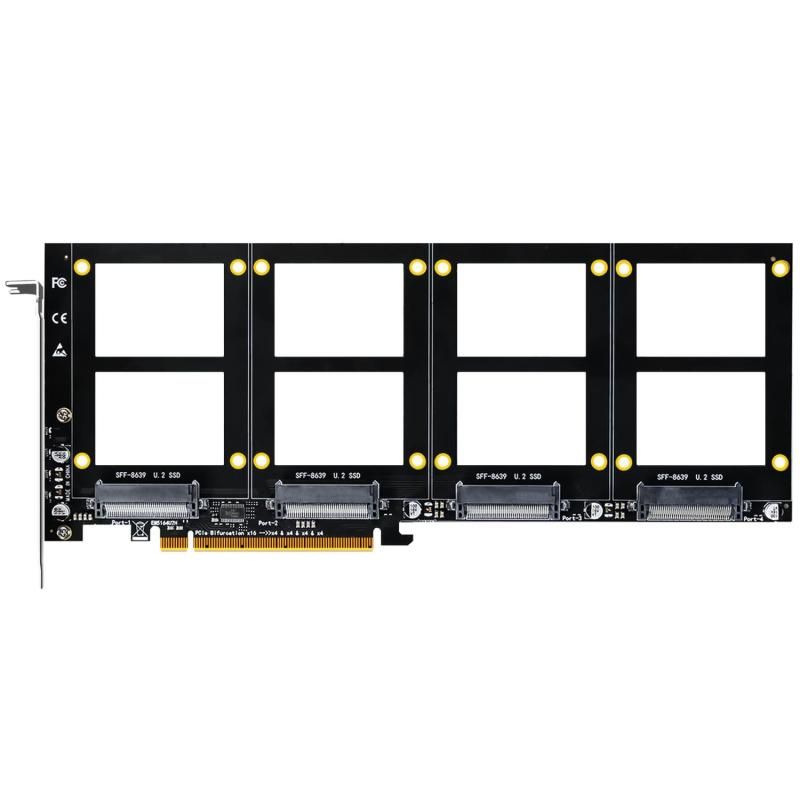 GLOTRENDS PU41 4ポート U.2 SSD PCIe 4.0 X16変換アダプターカード PCIe分岐機能なし PCIe 分岐マザーボードが必要
