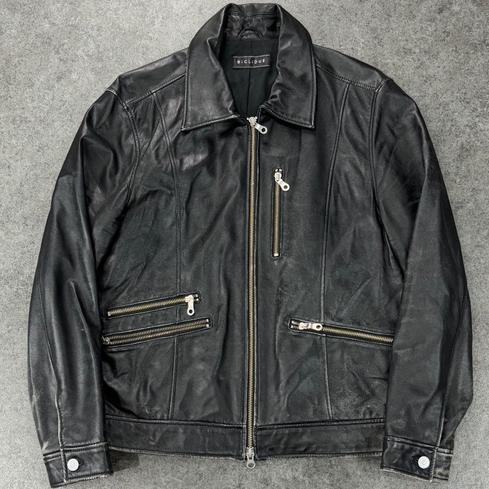 Biglidue Real Leater Jacket Black ビリドゥーエ 本革 レザージャケット ブルゾン リアルレザー ブラック 黒 羊革 メンズ 48