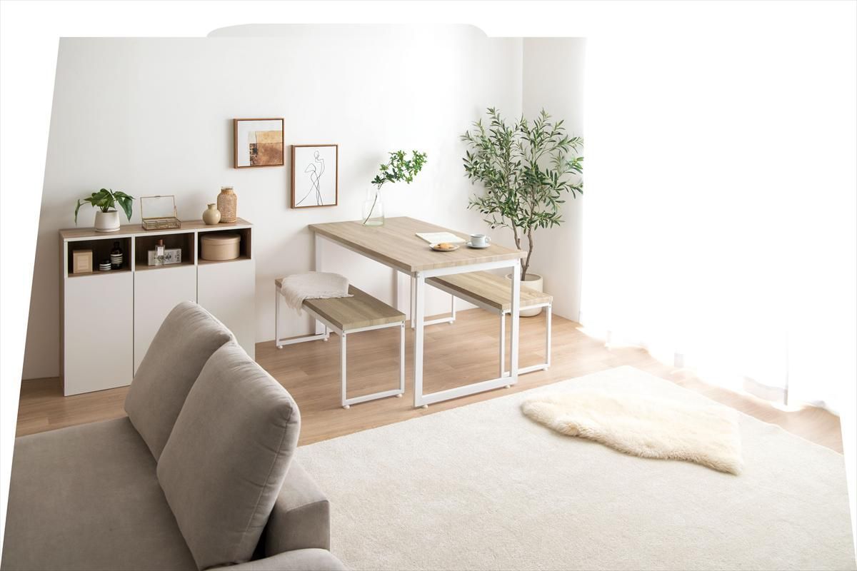 0:00 家具・インテリア 【3点セット】Moku 幅130cmダイニングテーブル+