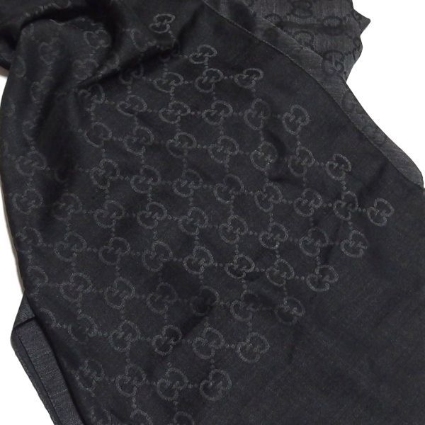 極美品☆GUCCI GGジャガード ウール シルク混 ショール 165903