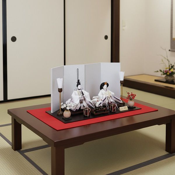 平安道翠 コンパクト 親王飾り 越前和紙灰梅屏風平飾り 束帯十二単本仕立て 究 の雛人形