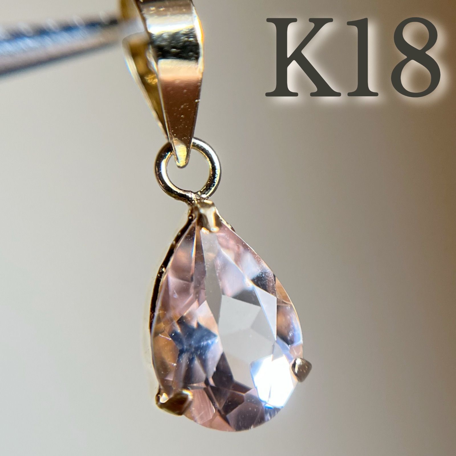 未使用 モルガナイト K18 ペンダントトップ ペアシェイプ モルガナイト K18ネックレス(ペアシェイプ/4月誕生石)《JPDN1895