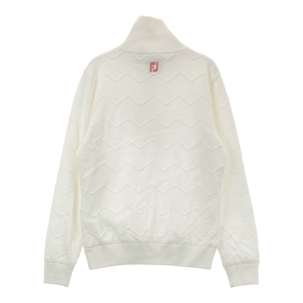 サイズ S FOOT JOY フットジョイ 裏地付ハーフジップニットセーター ギザボーダー柄 ホワイト系 240101405633 ゴルフウェア レディース ストスト