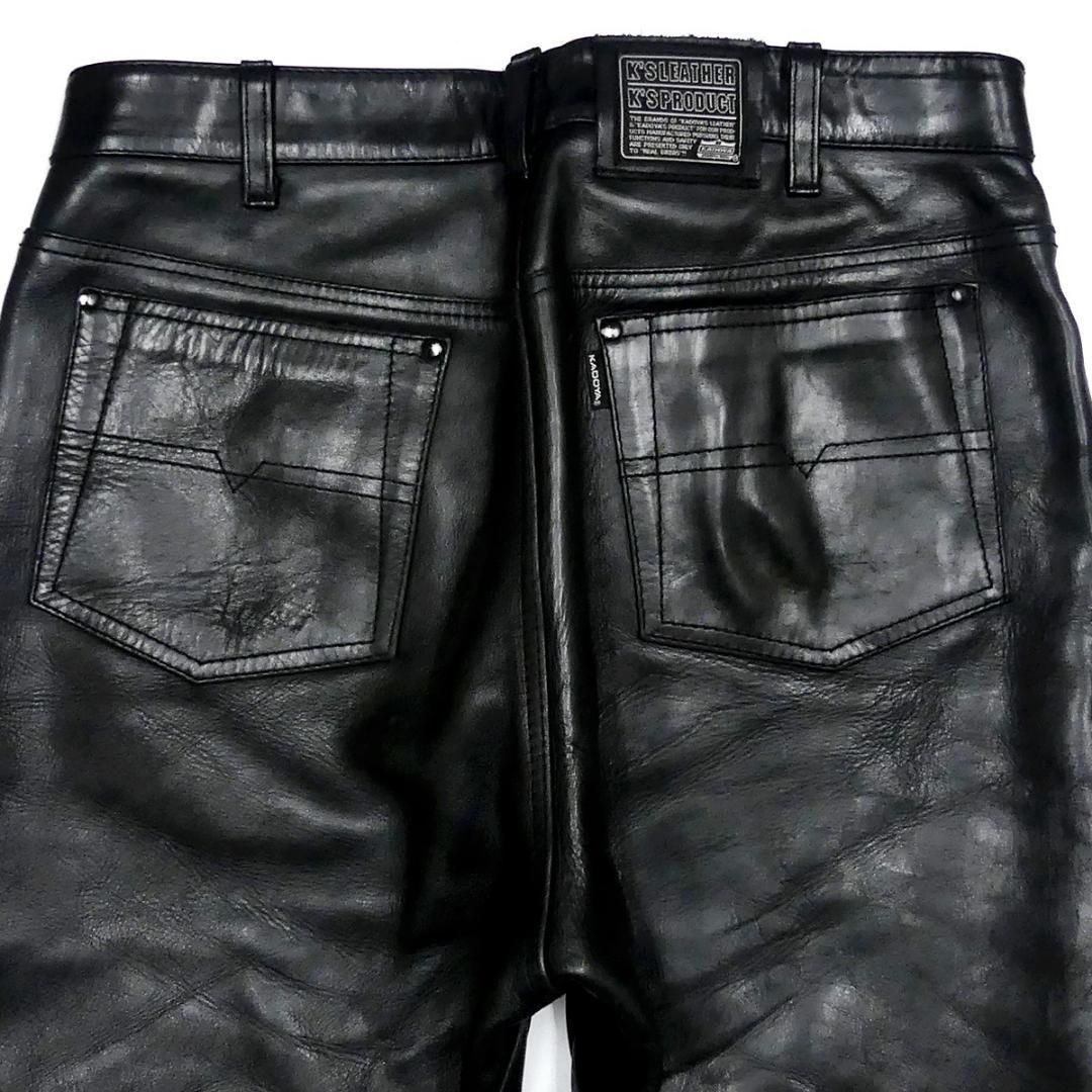 カドヤ レザーパンツ メンズ W35 黒 本革 ロック 革パンツ 皮AA1089