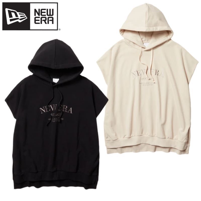 NEWERA ニューエラ レディース フレンチスリーブ 半袖 パーカー フーディー プルパーカー 裏毛 スウェット ウィメンズ 女性用 アイボリー 黒 ブラック 14392402 14392403