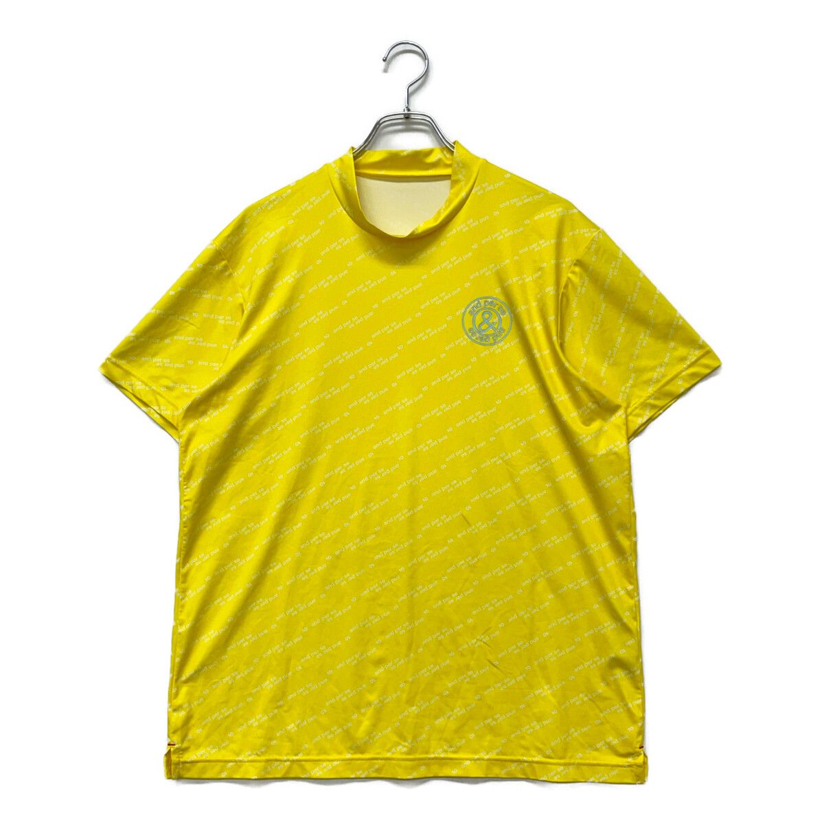 中古 メンズ アンパスィ and per se 半袖シャツ LL 黄 イエロー ロゴ柄 モックネック ハイネックシャツ