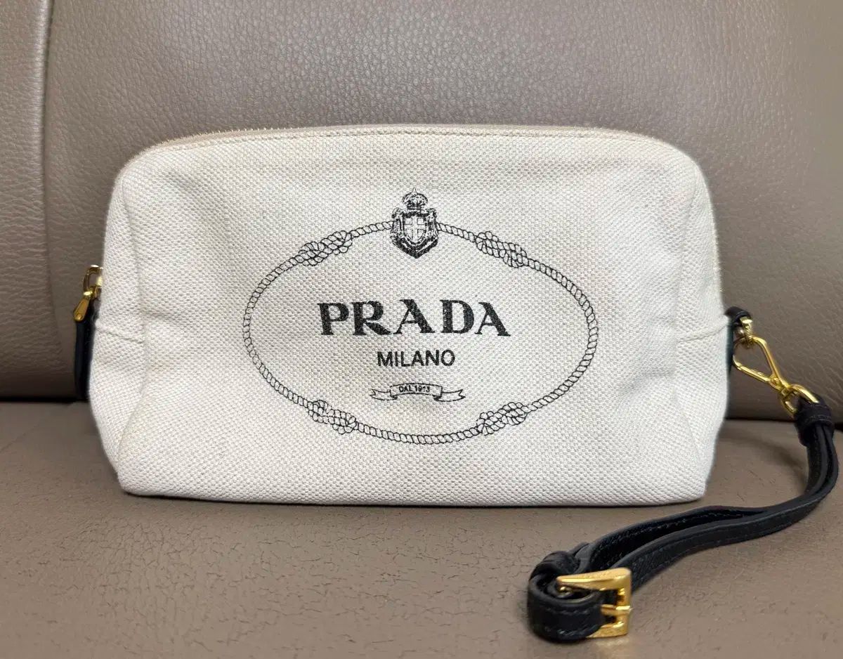 PRADA プラダ カナパ 綿 コットン キャンバス コスメティック ストラップ ポーチ