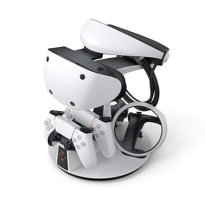 KIWI design D2 3-in-1 PSVR2およびPS5に対応コントローラー充電ステーション VR スタンド VRアクセサリー 充電ドック VRディスプレイスタンド LED充電インジケーター付き 0