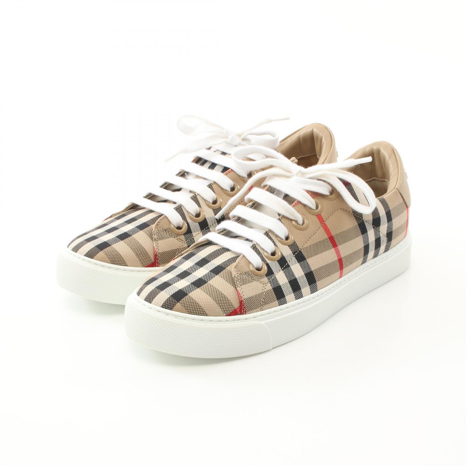 バーバリー BURBERRY スニーカー ベージュ キャンバス レザー チェック スニーカー ベージュ マルチ レディース
