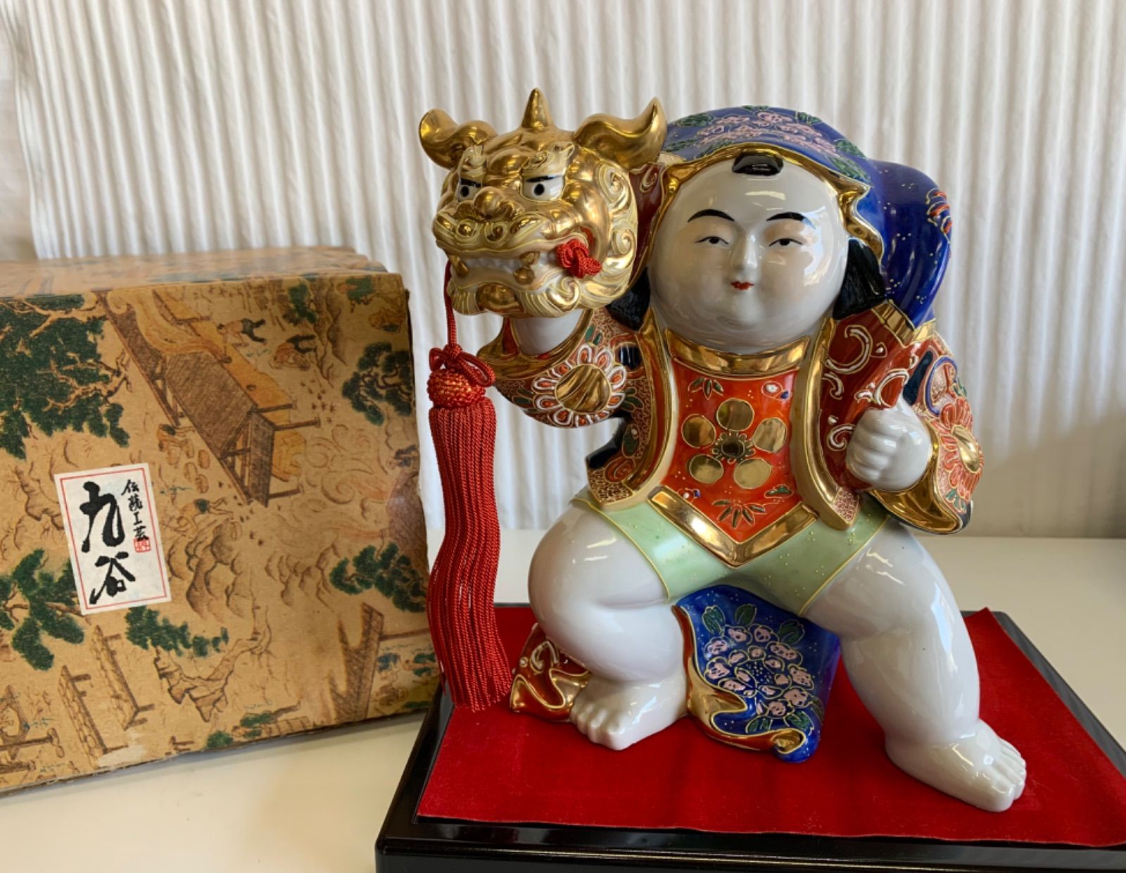 九谷焼 獅子持 獅子舞 加賀人形 金彩 置物 工芸品 インテリア