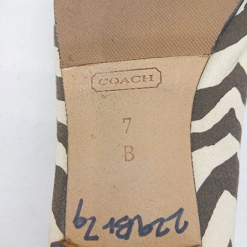 ◇ COACH コーチ ゼブラ柄 リボン風装飾 パンプス サイズ7 ホワイト ブラウン系 レディース E  【1404240007673】