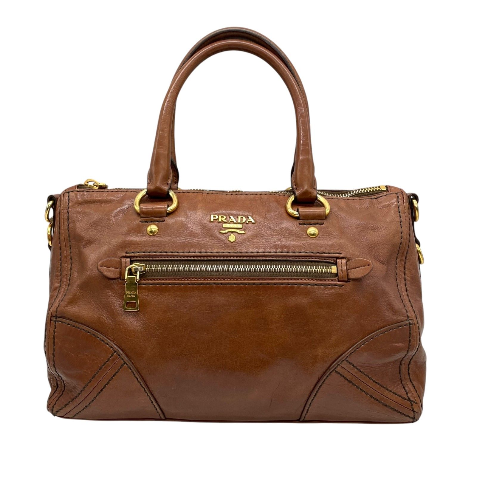 PRADA ショルダーバッグオールレザー ゴールド金具2way ブラック