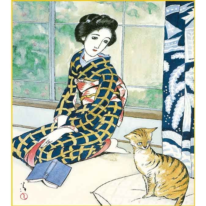 小説紅葉刈りの口絵木版画、尾竹国観画 甚大
