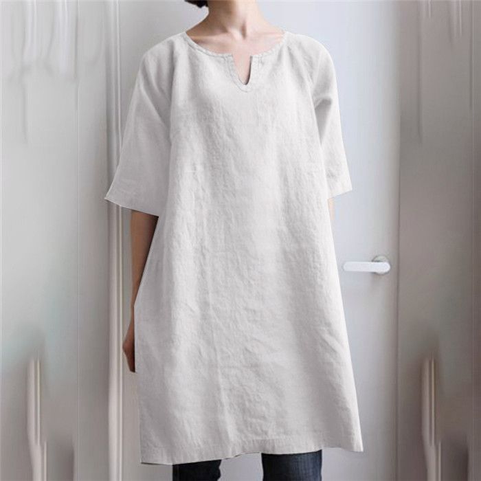 トップス シャツ チュニック ｔシャツ ロング レディース 半袖 夏 無地 大きいサイズ ワンピース 40代 ゆったり 体型カバー 綿麻 着痩せ シンプル 部屋着 50代 チュニック レディース トップス シャツ ブラウス tシャツ