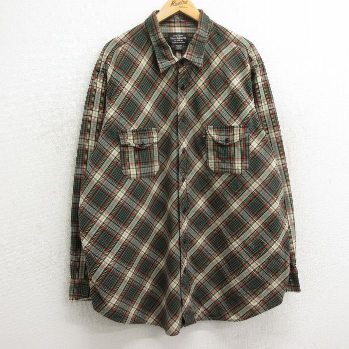 XL/古着 ラルフローレン ポロジーンズ 長袖 ブランド シャツ 00s 大きいサイズ ロング丈 コットン 濃緑他 グリーン チェック 24jun05 中古 