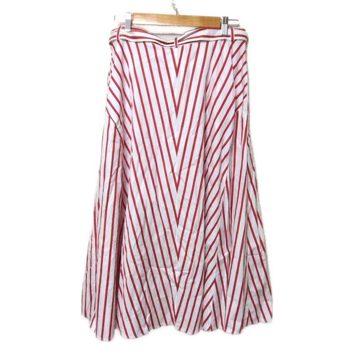 POLObyRalphLauren ポロラルフローレン 巻きスカート サイズ10 L レディース - 白×レッド マキシ丈 ストライプ