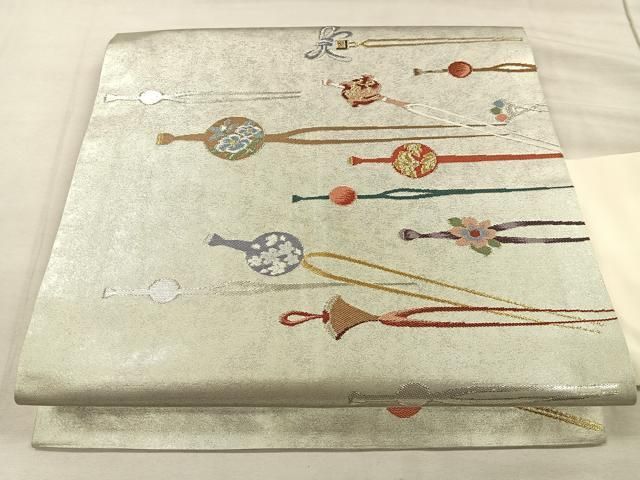 平和屋着物○九寸名古屋帯 唐織 紬地 雪輪重ね文 正絹 逸品 CAAU1030yk