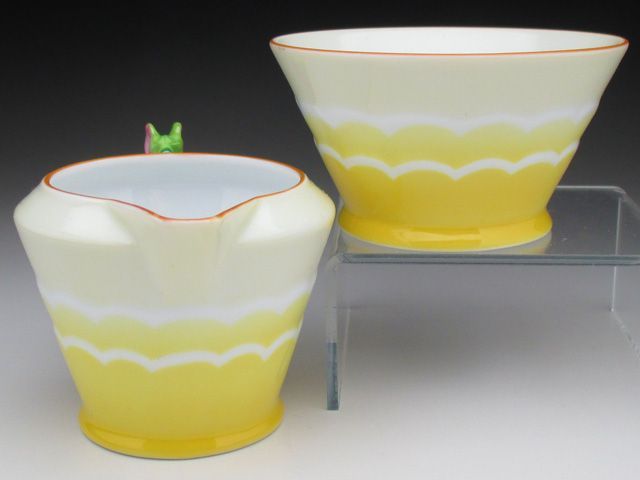 オールドノリタケ　ミルクポット オールドノリタケ イエロー地 シュガー＆フラワーハンドル付ミルク