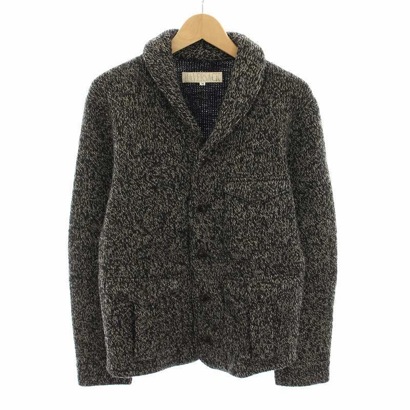 ハバーサック HAVERSACK トップヤーンダブルフェイスフィールドウールジャケット TOP YARN DOUBLE FACE FIELD WOOL JACKET ニットジャケット アウター ショール M 黒 ブラック グレー 411122 |YT