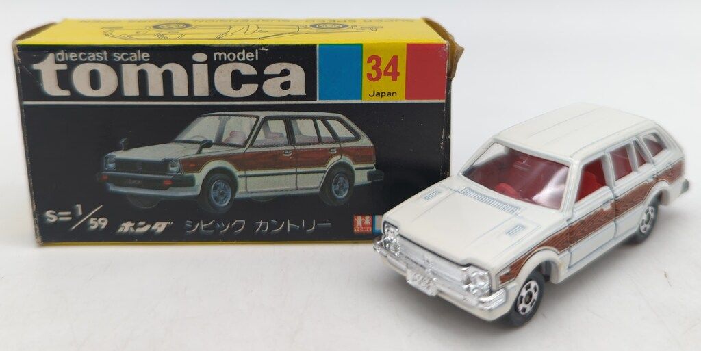 超格安価格 トミー トミカ黒箱日本製 ホンダシビックカントリー(白/木目) 赤 乗用車