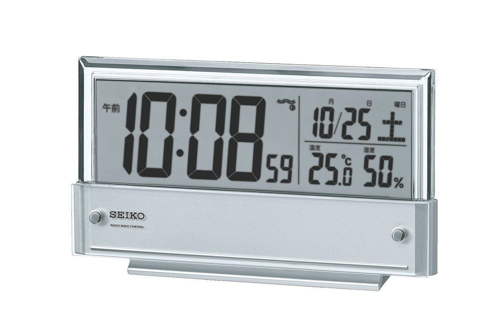 【フォロー割】SQ773S メタリック 銀色 表示 湿度 温度 SEIKO カレンダー デジタル 電波 目覚まし時計 クロック セイコー
