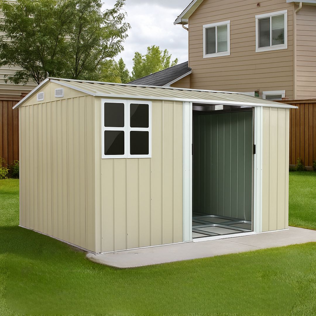 売切れ寸前 プレハブ 超大型物置 倉庫 スチール メタルジェット 屋外収納 床材補強フレーム 戸外収納庫 幅290 奥行き232 高195 おしゃれ 収納庫 防さび ベランダ 防水 ドア スチール物置 ガーデニング 庭