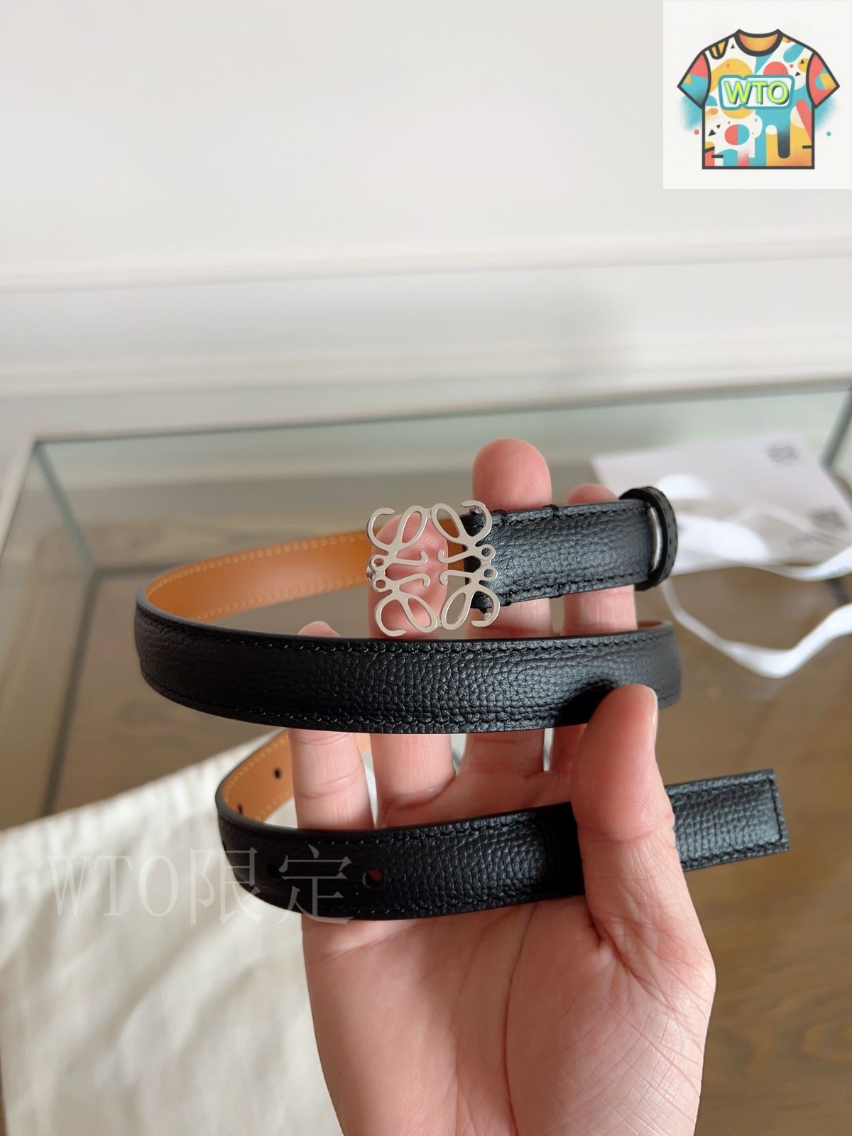 今日特価】LOEWE 2cm コブ石模様 ブラック キャフレザー ベルト