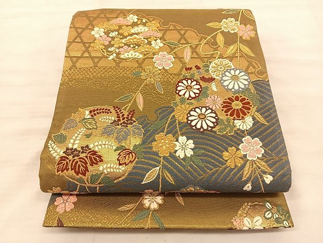 平和屋着物◎六通柄袋帯 唐織 花丸文 金糸 鈴乃屋扱い 正絹 逸品