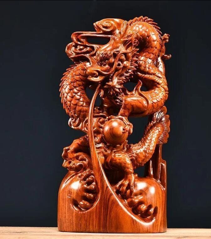 花梨木彫り龍実木置物 干支 辰年 高さ約28cm - メルカリ