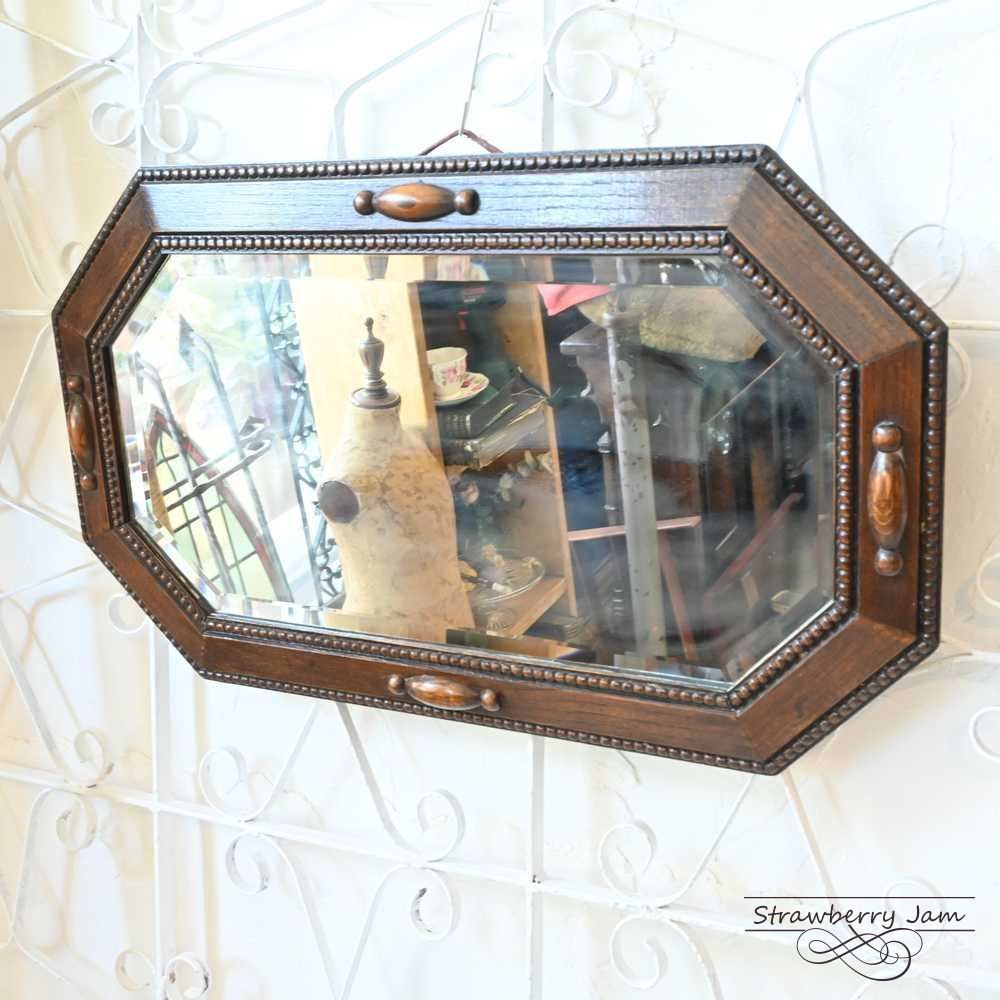 L3705-254 英国アンティーク オーク ウォールミラー Mirror 壁掛け