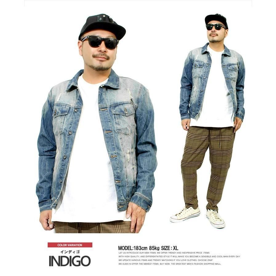 新品】 【S～XL インディゴ】 Gジャン メンズ クラッシュ ダメージ加工 