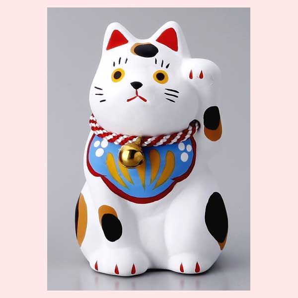 招き猫陶器 招き猫 瀬戸焼 かわいい 大正時代 手塗り色絵 可愛い招き猫