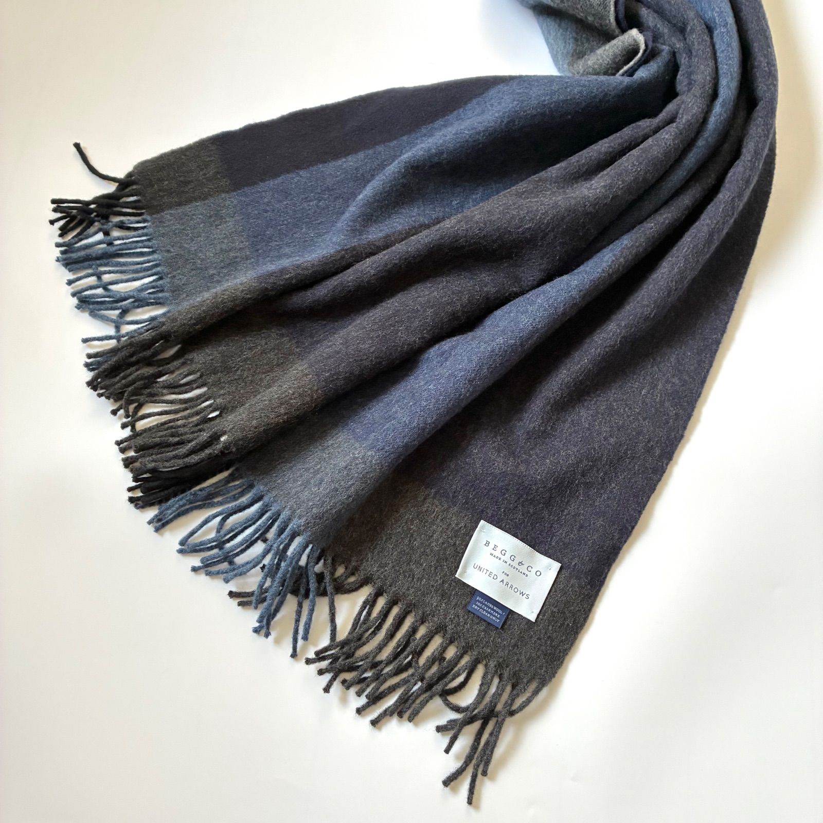 快適性 BEGG-CO UNITED ARROWS 別注 ウールカシミヤ ビッグストライプ マフラー 大判 品質保証の