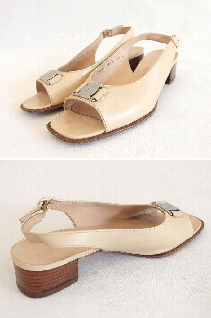 Salvatore Ferragamo ベージュオープントゥパンプス 214772】Salvatore Ferragamo サルヴァトーレフェラガモ