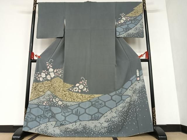 平和屋着物●西洞院辻が花　大脇一心　訪問着　手描き　絞り　正絹　逸品　AAAU8024zg 平和屋着物○西洞院辻が花 大脇一心 訪問着 手描き 絞り 正絹 逸品