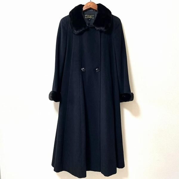 wnc レリアン Leilian コート 9 黒 ミンクファー アンゴラ混 ロング 美
