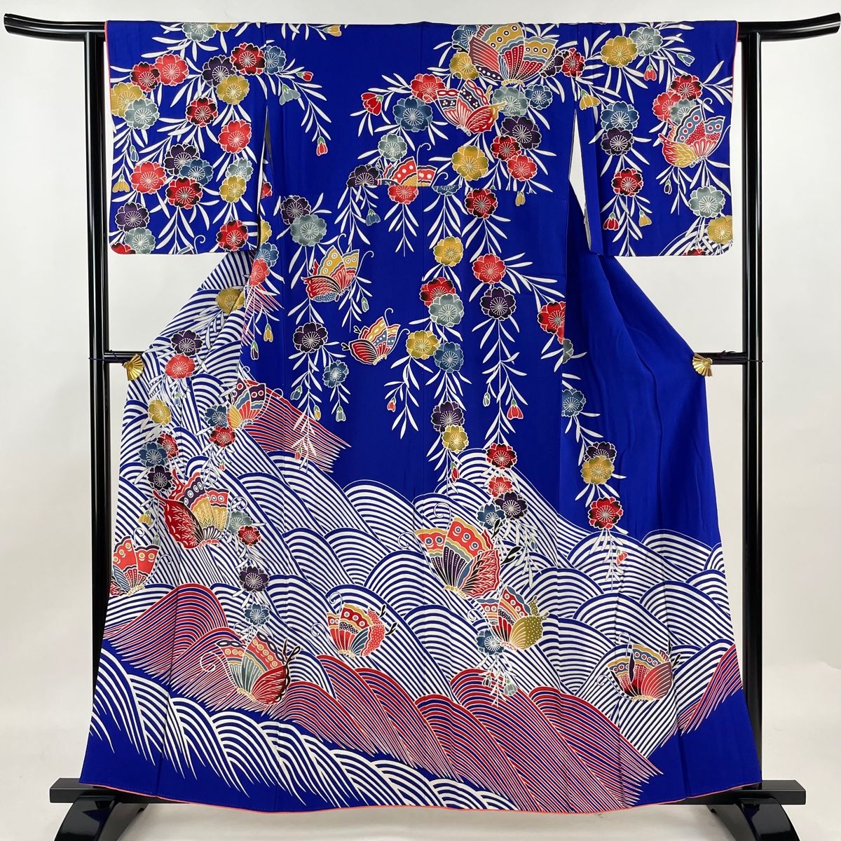 訪問着 身丈159cm 裄丈61cm S 袷 蝶 波 青紫 正絹 秀品