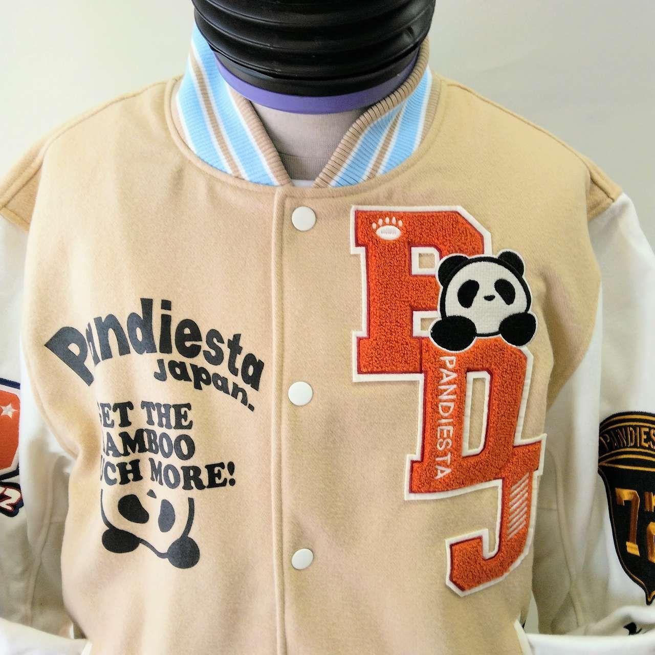 パンディエスタ スタジアムジャンパー ベージュ×白 L panda print 